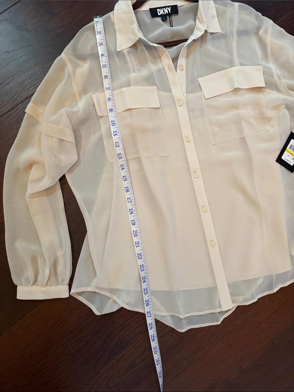 DKNY Sheer Long-Sleeve Button Shirt in Ivory Cream with Camisole size medium - Picture 5 of 8